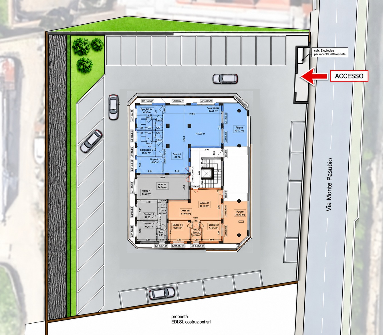 Planimetria generale originale con accesso e parcheggi