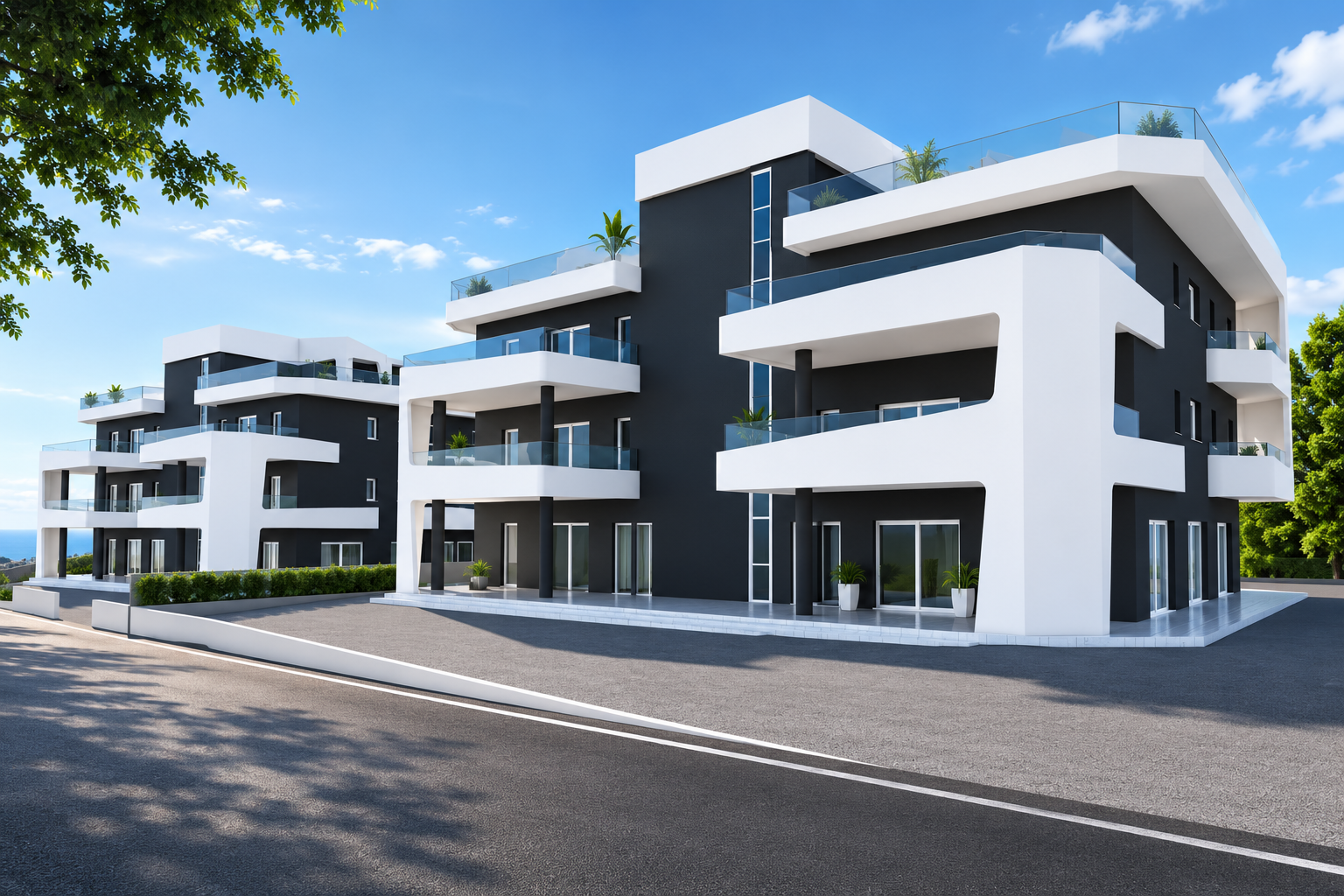 Prospettiva degli esterni. Rendering di progetto fornito.